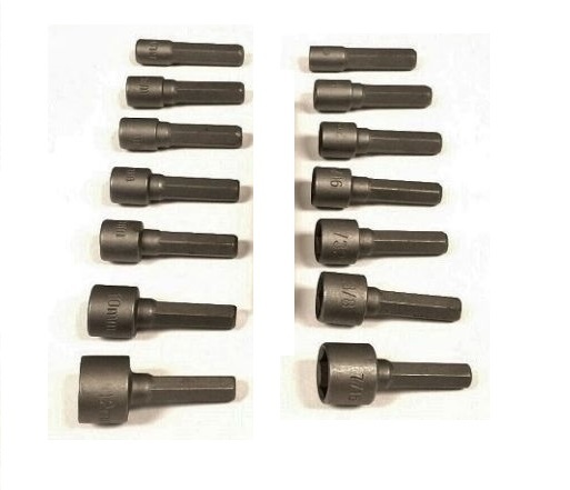 14pc Quick Change Power Nut Driver Set Hex Shank Metric SAE Standard Steel NEW