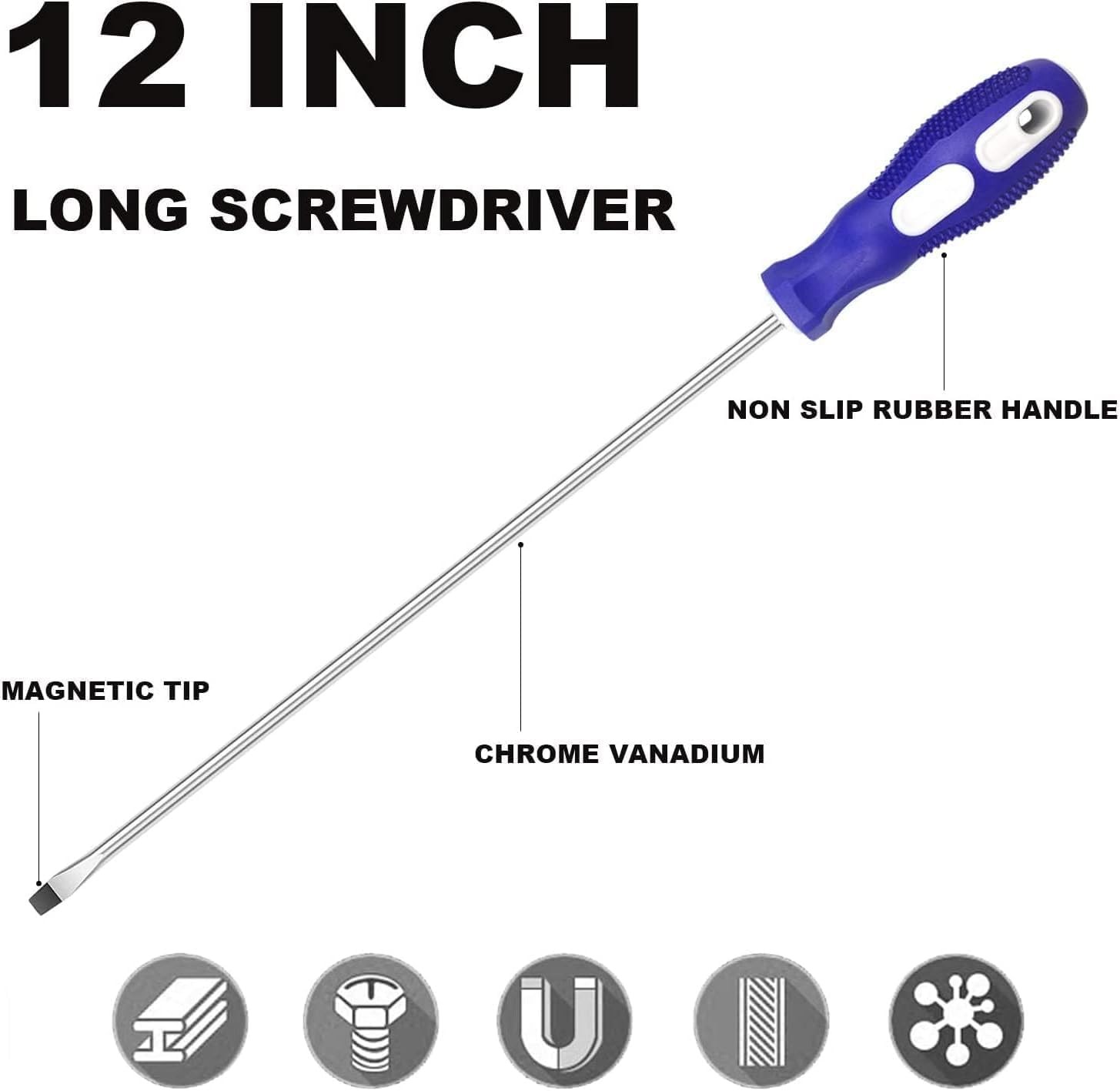 Slotted and Phillips Screwdriver, PH2 12″ Long Cross-head & Flat Blade Blue