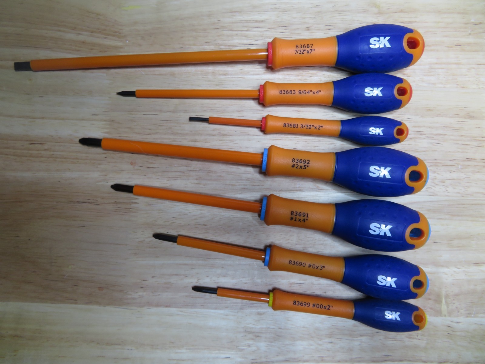 S-K Tools 7 Piece Phillips and Slotted 1000V Insulated Screwdriver Set