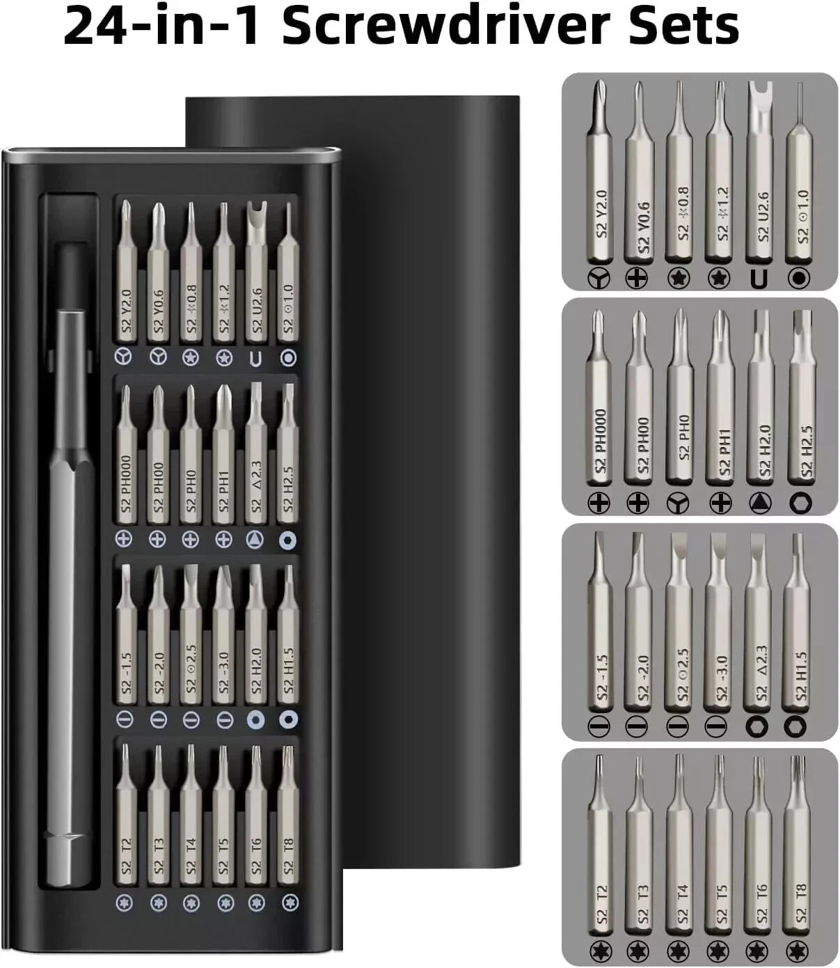 24pc Small Precision Screwdriver Set S2 Steel Torx Hex Tri-Point Magnetic Watch