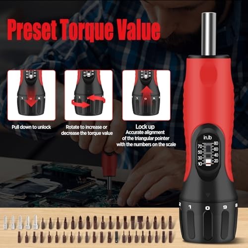 46Pcs Torque Screwdriver Set 10-80 in-lbs, 39 S2 Bits, 1/4″ Adapter & Sockets fo