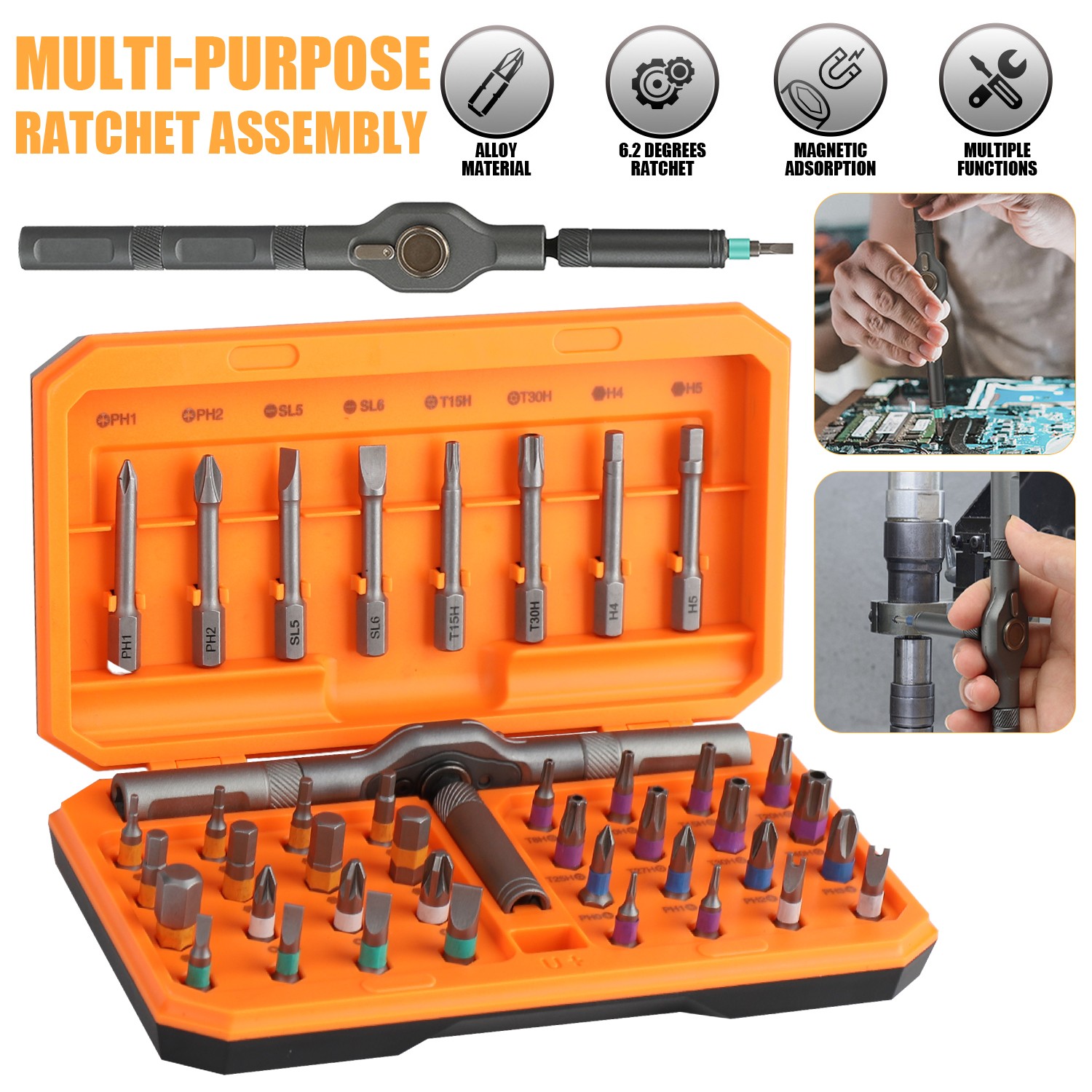 42 in 1 Magnetic Screwdriver Set DIY Ratchet Screwdriver Set Multi Bit Magnetic