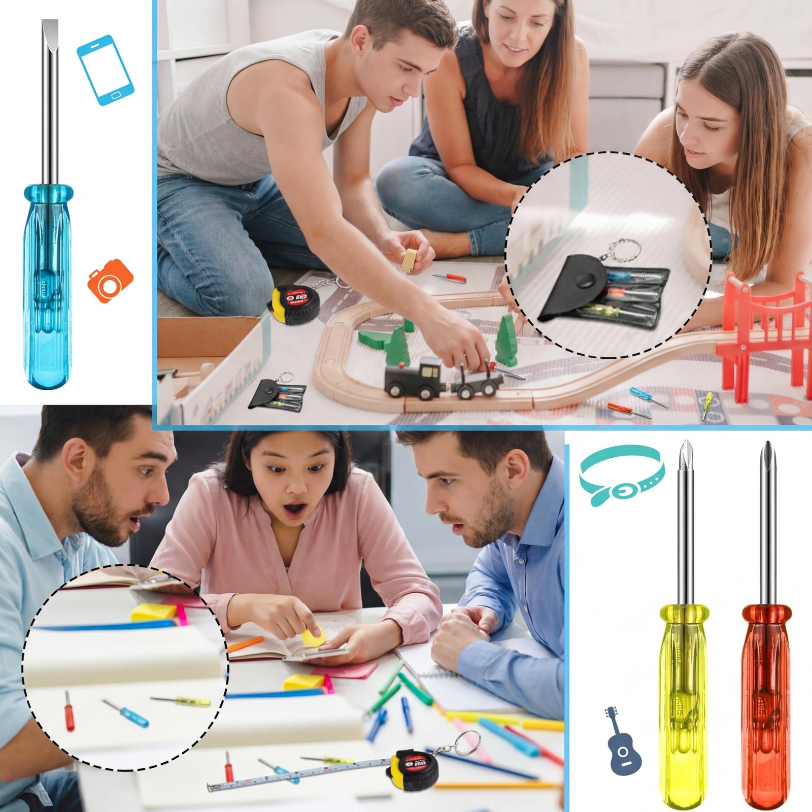 108 Pcs Mini Construction Helmet Keychains Tape Screwdrivers Tool Adult Men Gift