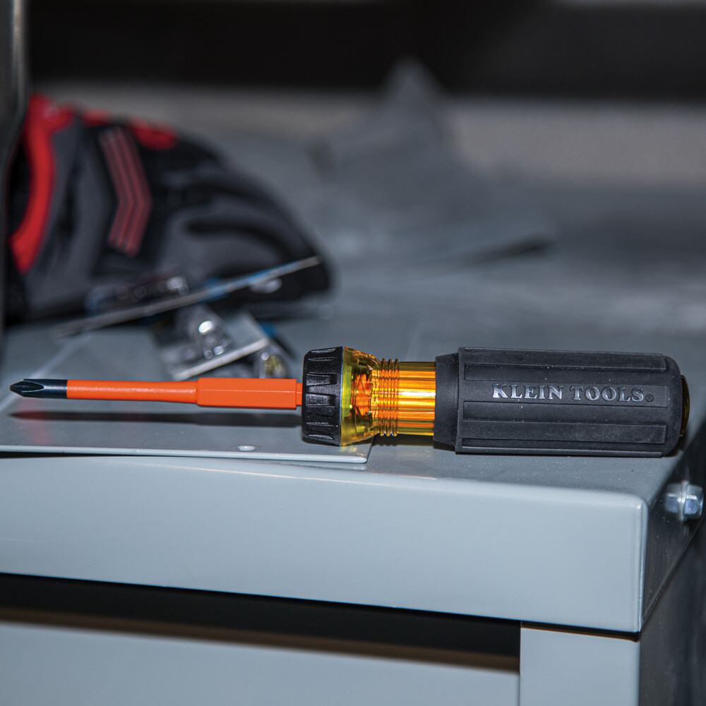 Klein Tools 32293 Flip-Blade Insulated Screwdriver, 2-in1, Ph Bit #2, Sl Bit 1/4