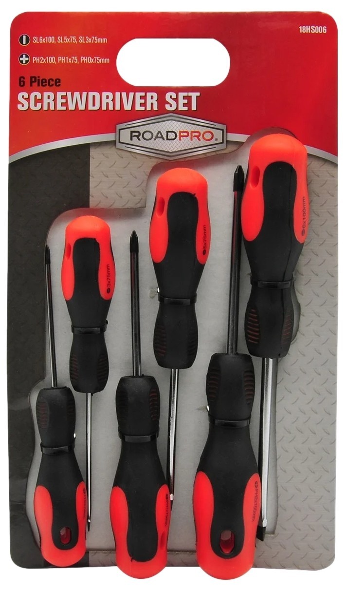 RoadPro 18HS006 6 Piece Screwdriver Set Phillips and Slotted Precision Tips