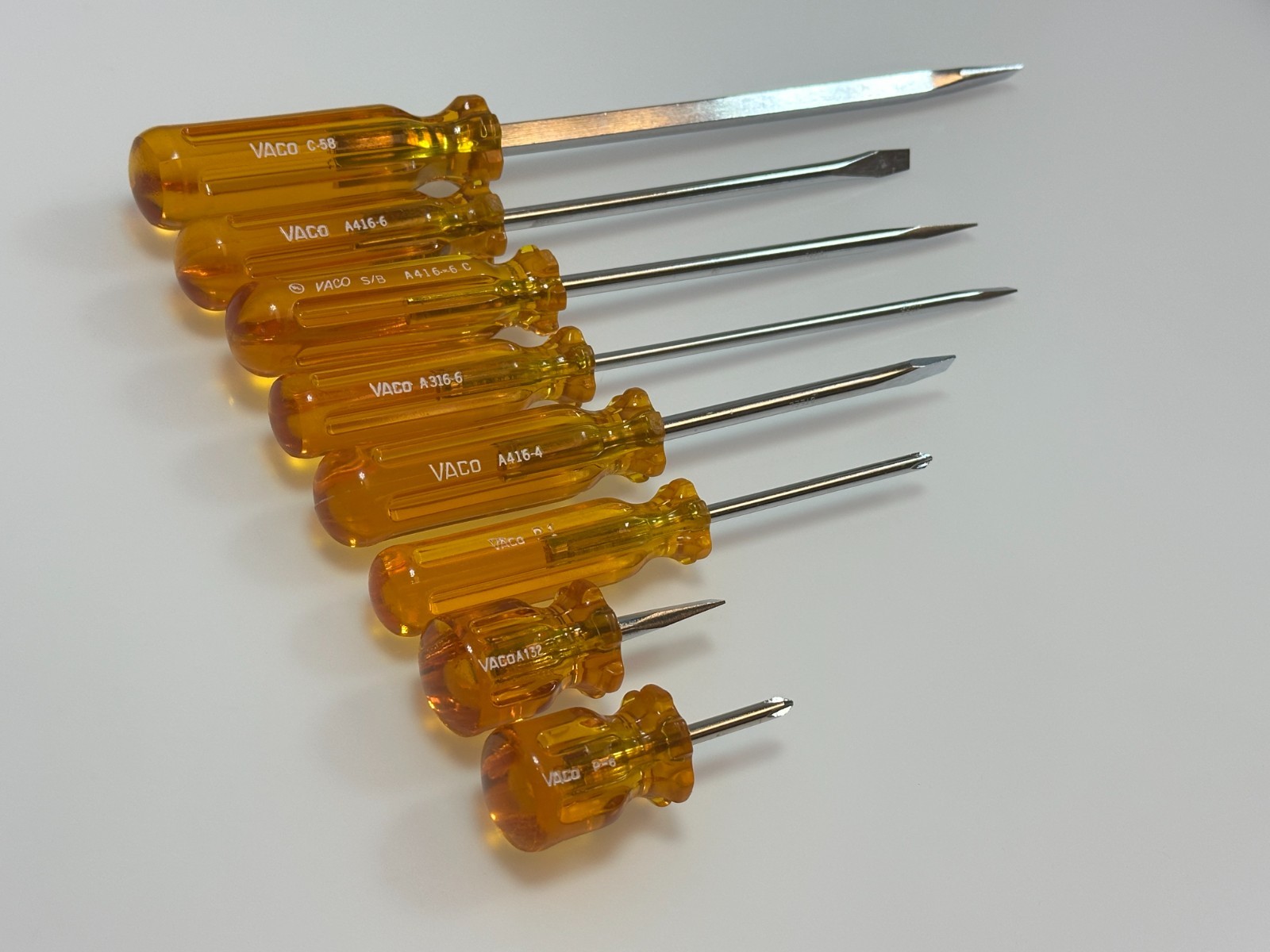 🇺🇸 VACO Tools USA 8pc Flat & Phillips Screwdriver Set, Amber Hard Handle, NOS