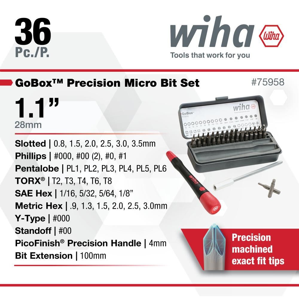 Wiha Gobox Precision Micro Bit Set 36Pc