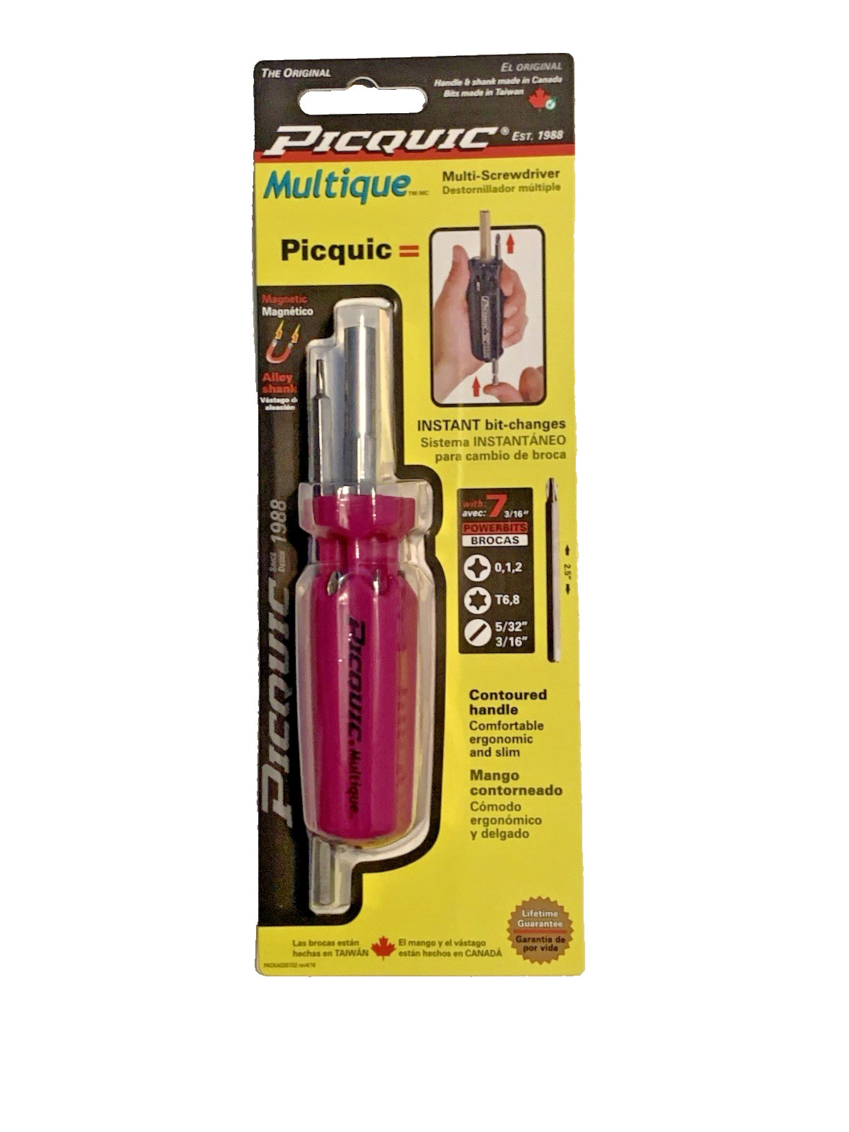 PICQUIC MULTIQUE – Slim Handle Multi-Bit Driver w/ 7 Bits -Fuchsia