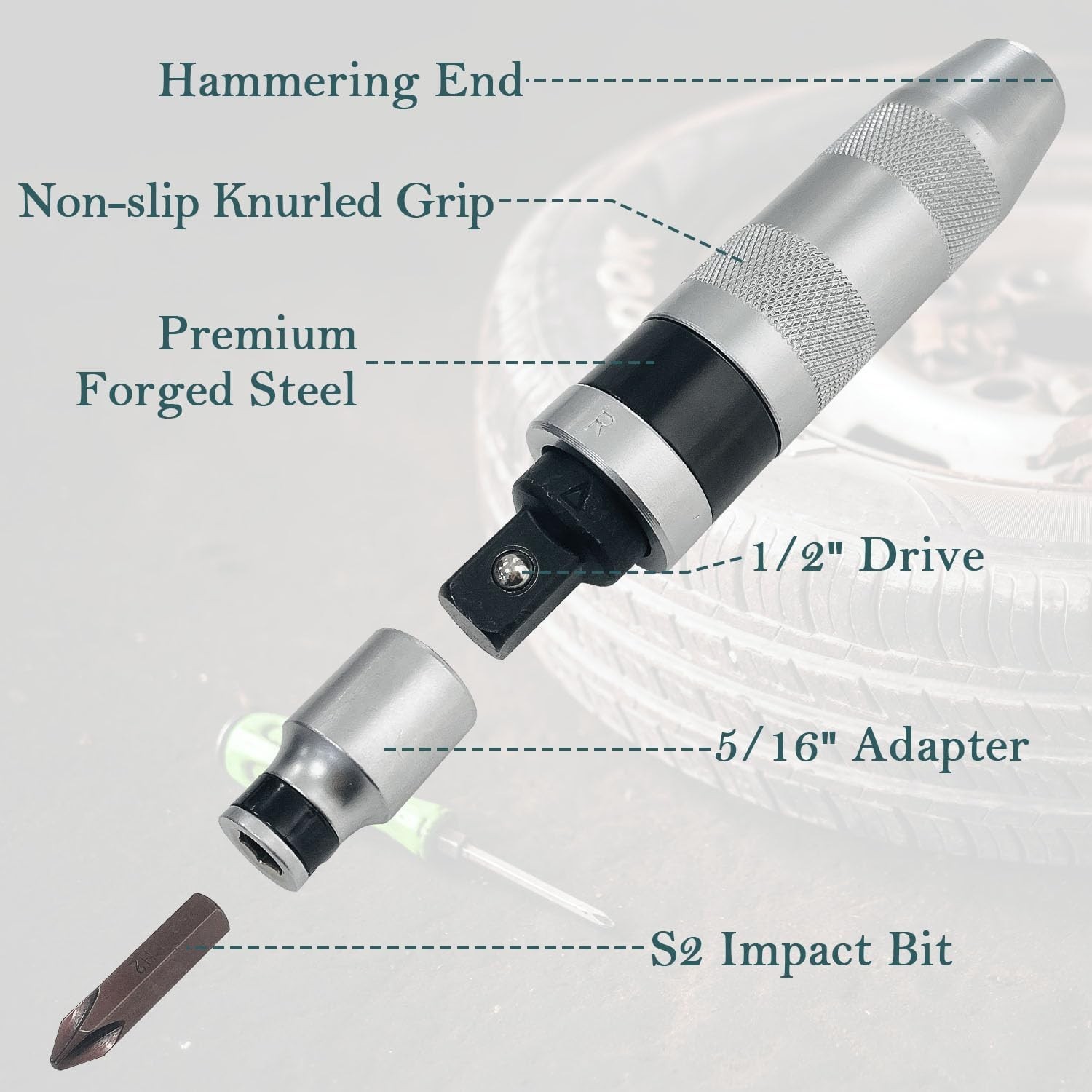 1/2 Inch Drive Manual Impact Driver Set Reversible Hand Held Impact Screwdriver