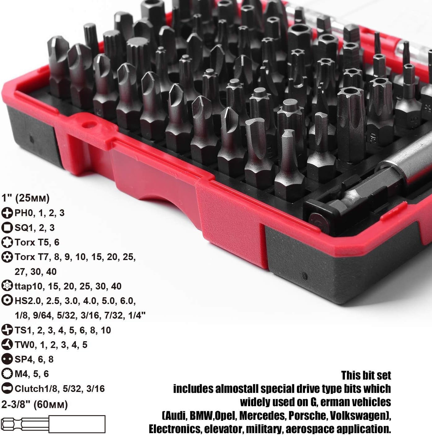 Versatile 61-Piece Bit Set with Phillips, Torx and Spline for All Applications