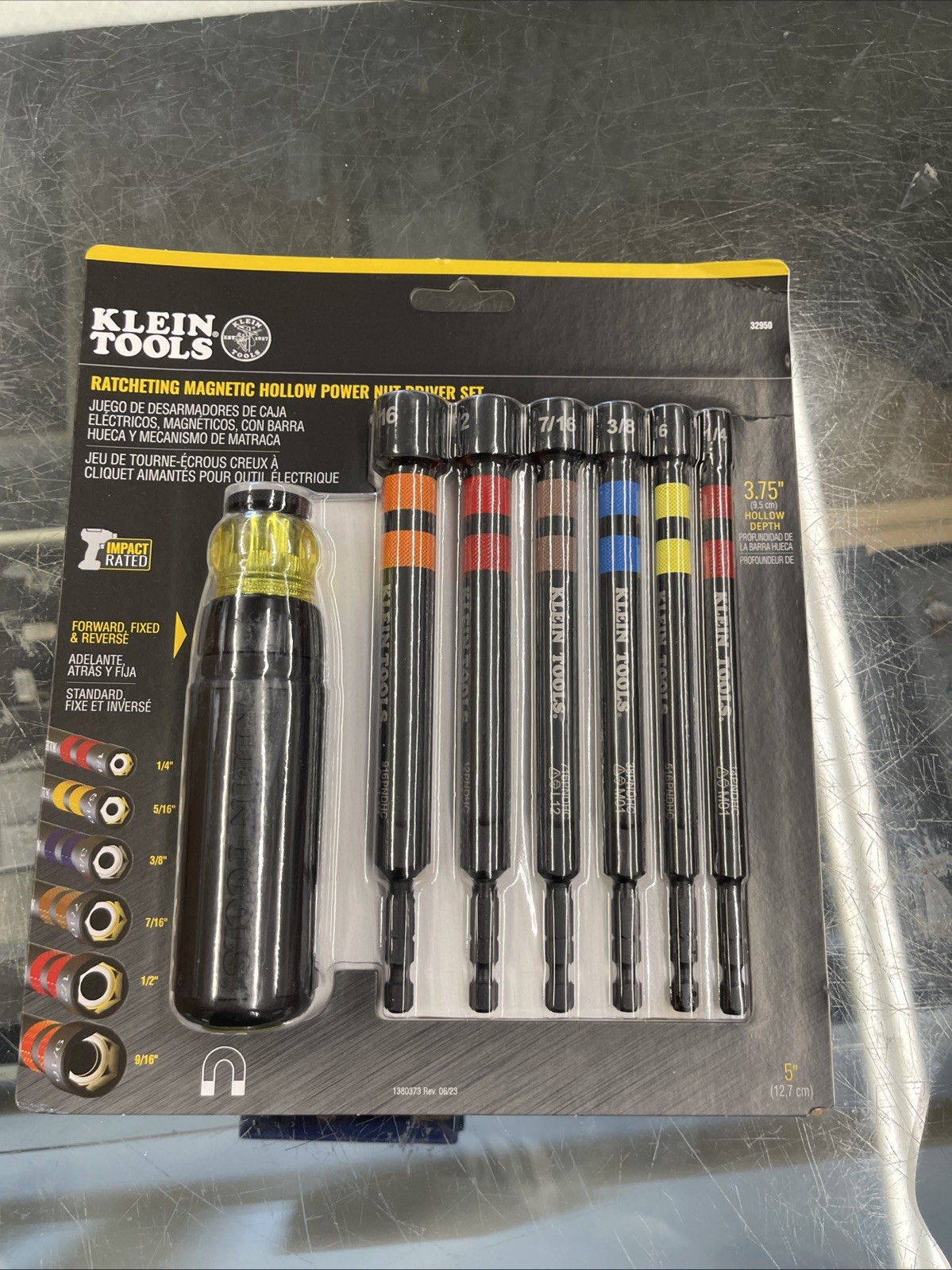 Klein Tools 32950 Hollow Magnetic Color-Coded Ratcheting Power Nut Driver, 7 Pc.