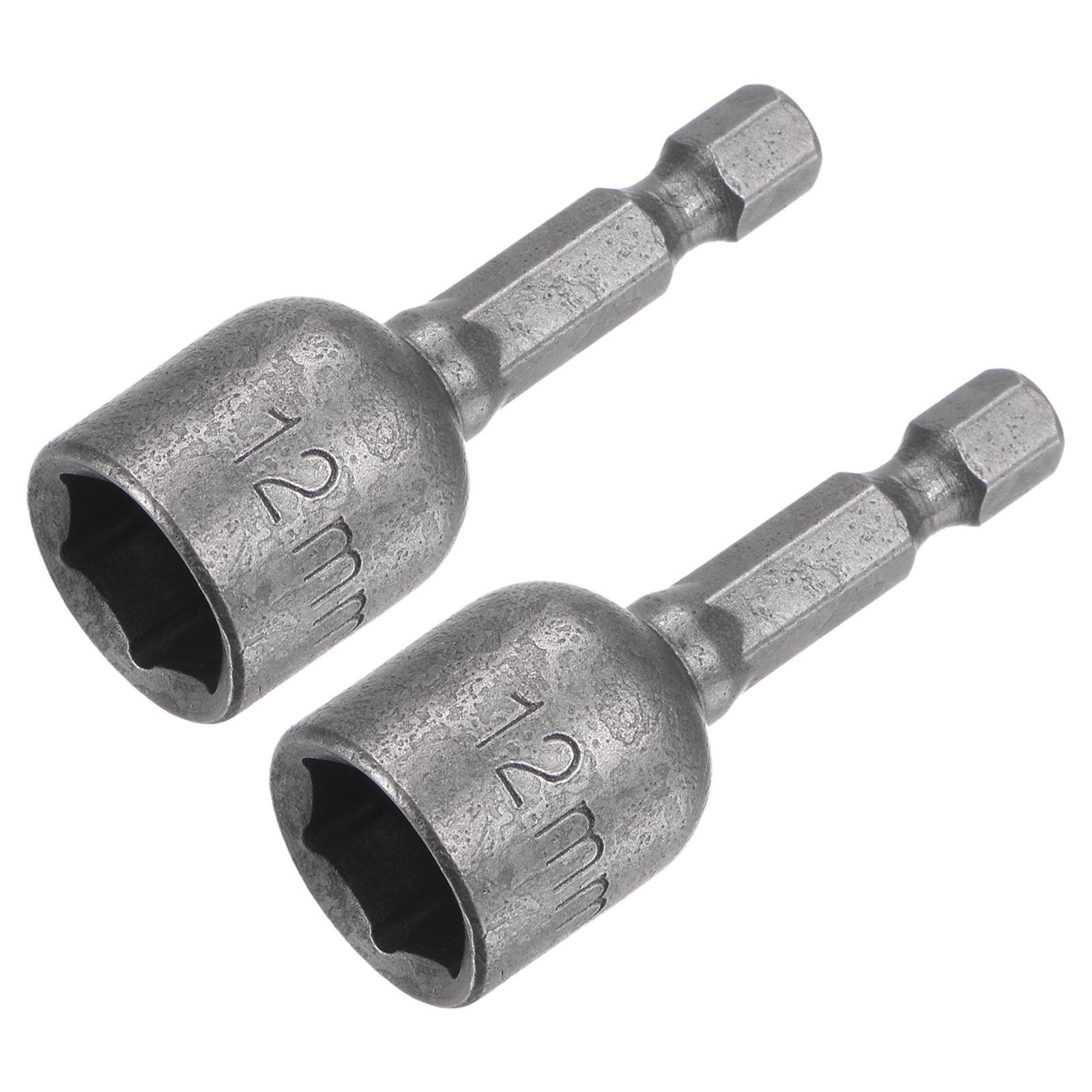 2pcs 1/4″ Quick-Change Hex Shank 12mm Magnetic Nut Driver Bit 1.89″ Length