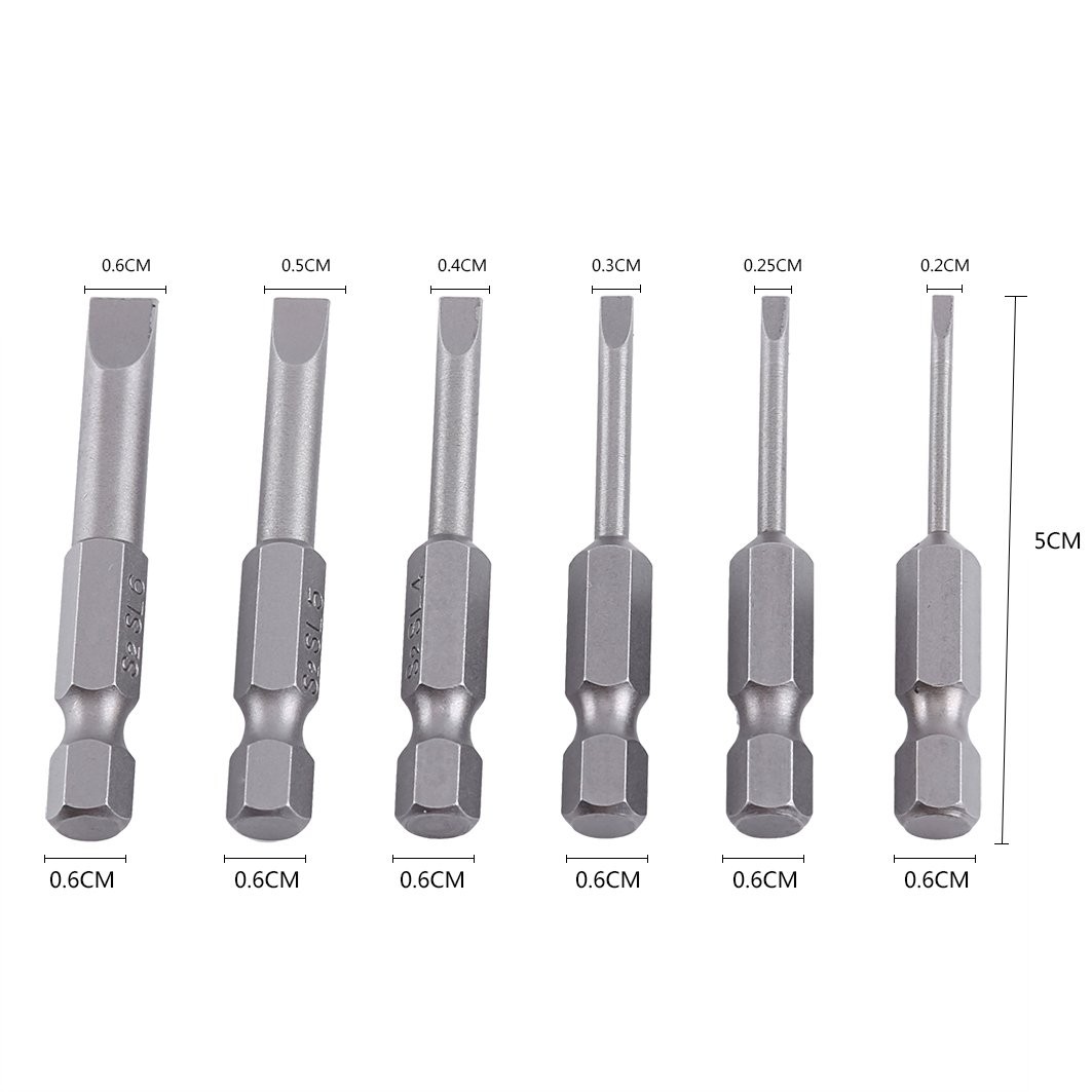 6pcs Flat Head Slotted Tip Magnetic Slotted Screwdrivers Bits, 0.25″ 2.0-6.0m…