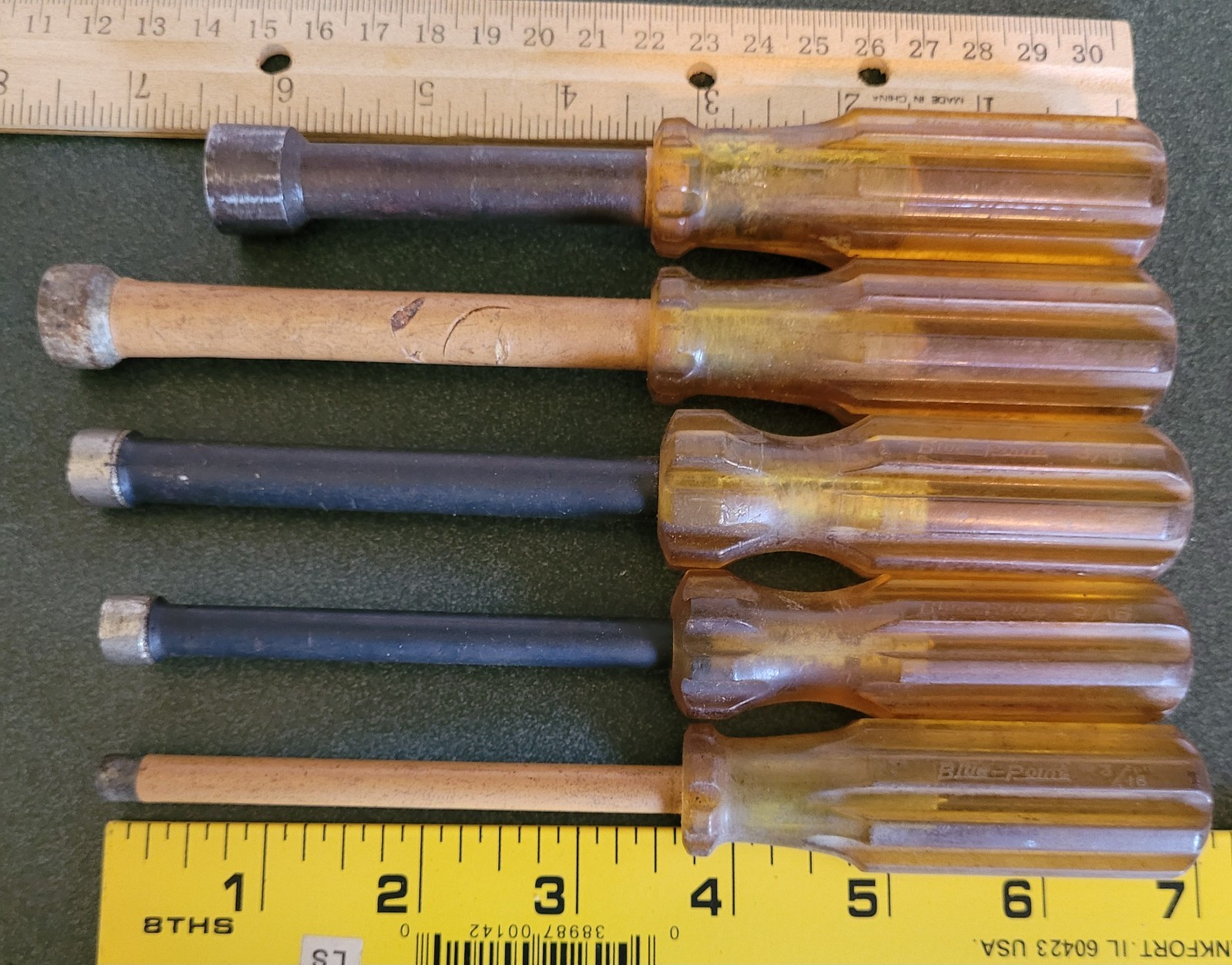 Vintage Blue-Point Nut Driver Lot 5-Piece SAE Hex Drive 3/16-5/16-3/8-1/2-9/16