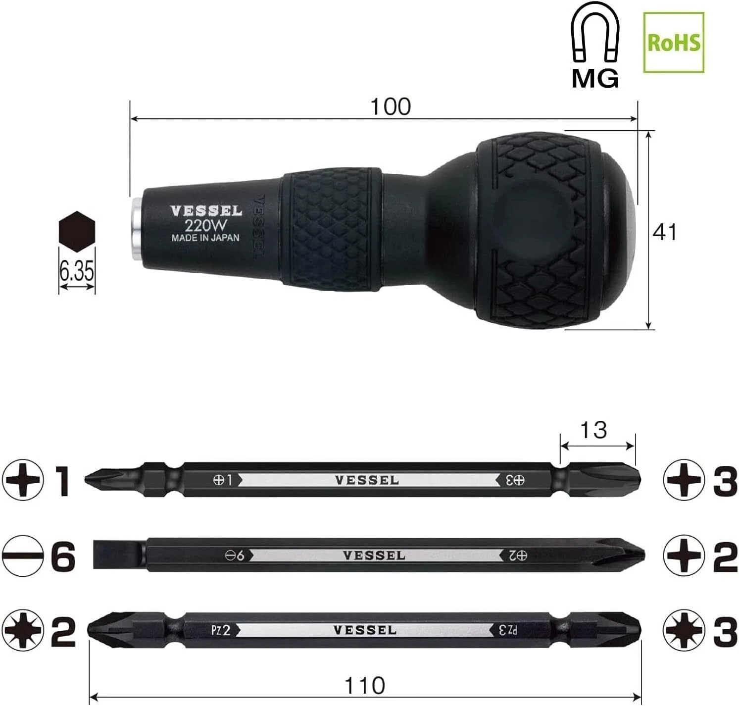Ball Grip Screwdrivers Set Metric Japanese Motorcycle Drivers for JIS Standard