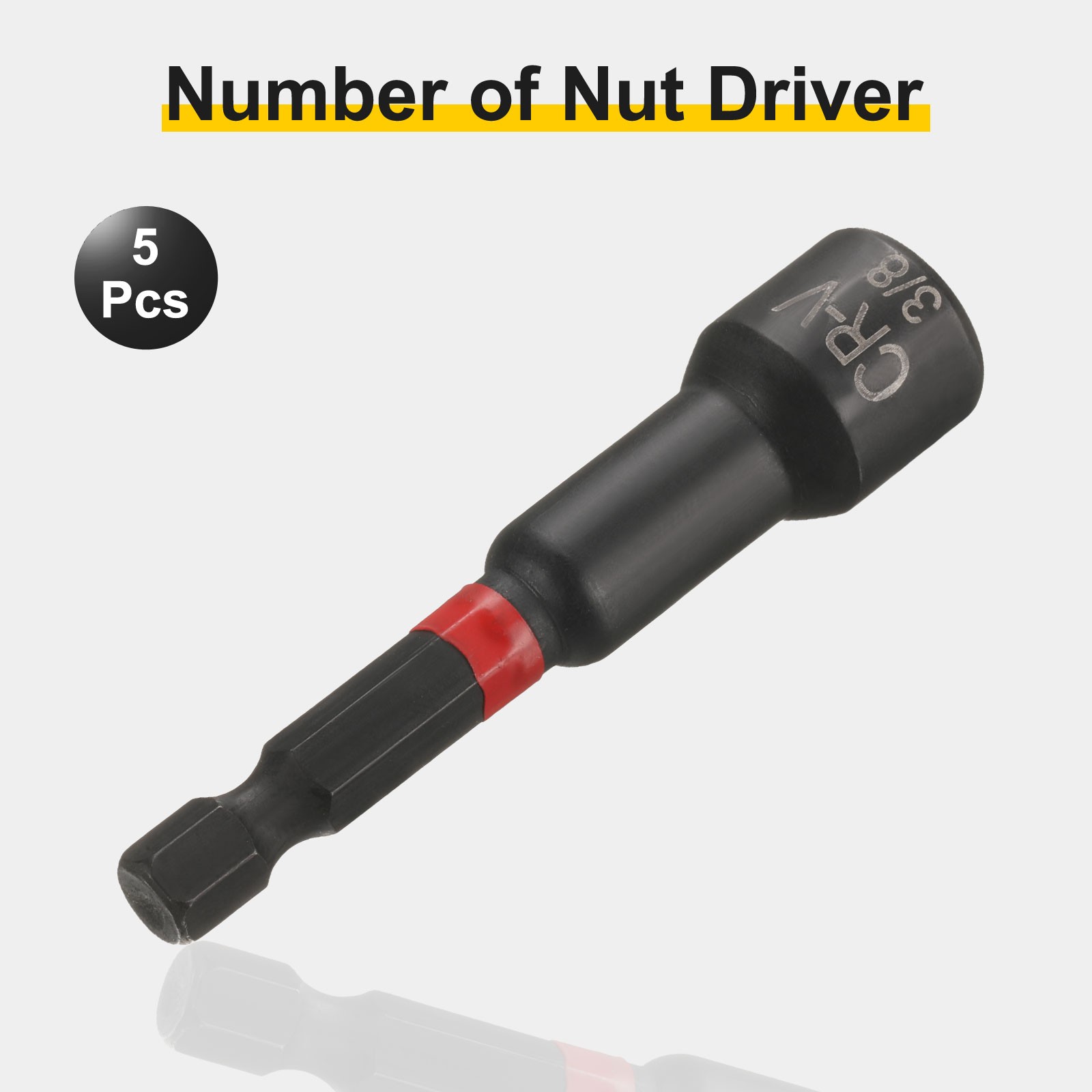 5pcs Nut Driver Drill Bits 3/8 Inch Socket 1/4″ Hex Shank 3″ Magnetic Setter