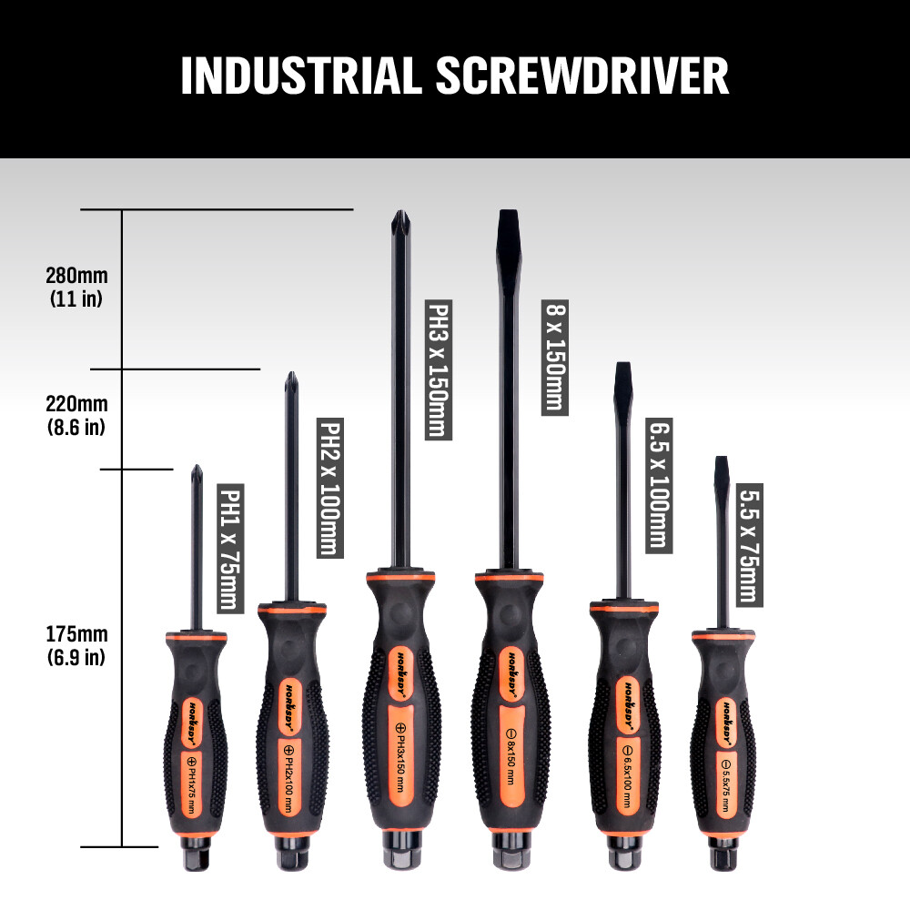 6 PC Hammer Head Screwdriver Commercial Grade Set Magnetic Tip Phillips Flat