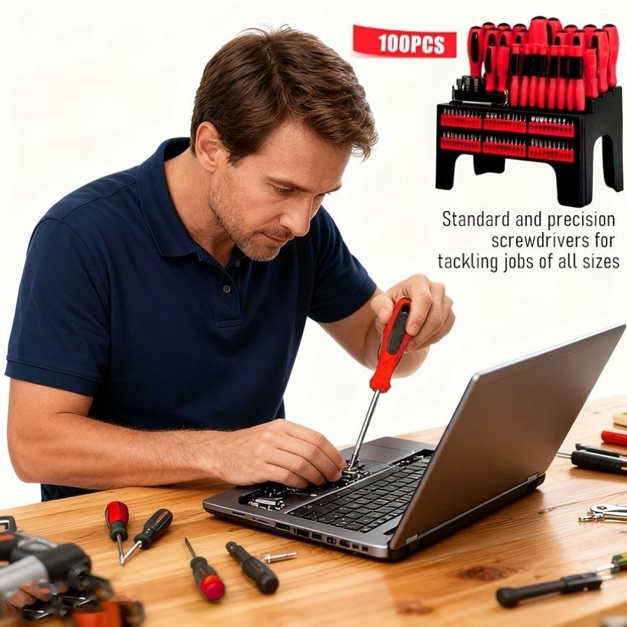 100-piece insulated magnetic screwdriver tool set with plastic stand, suitable f