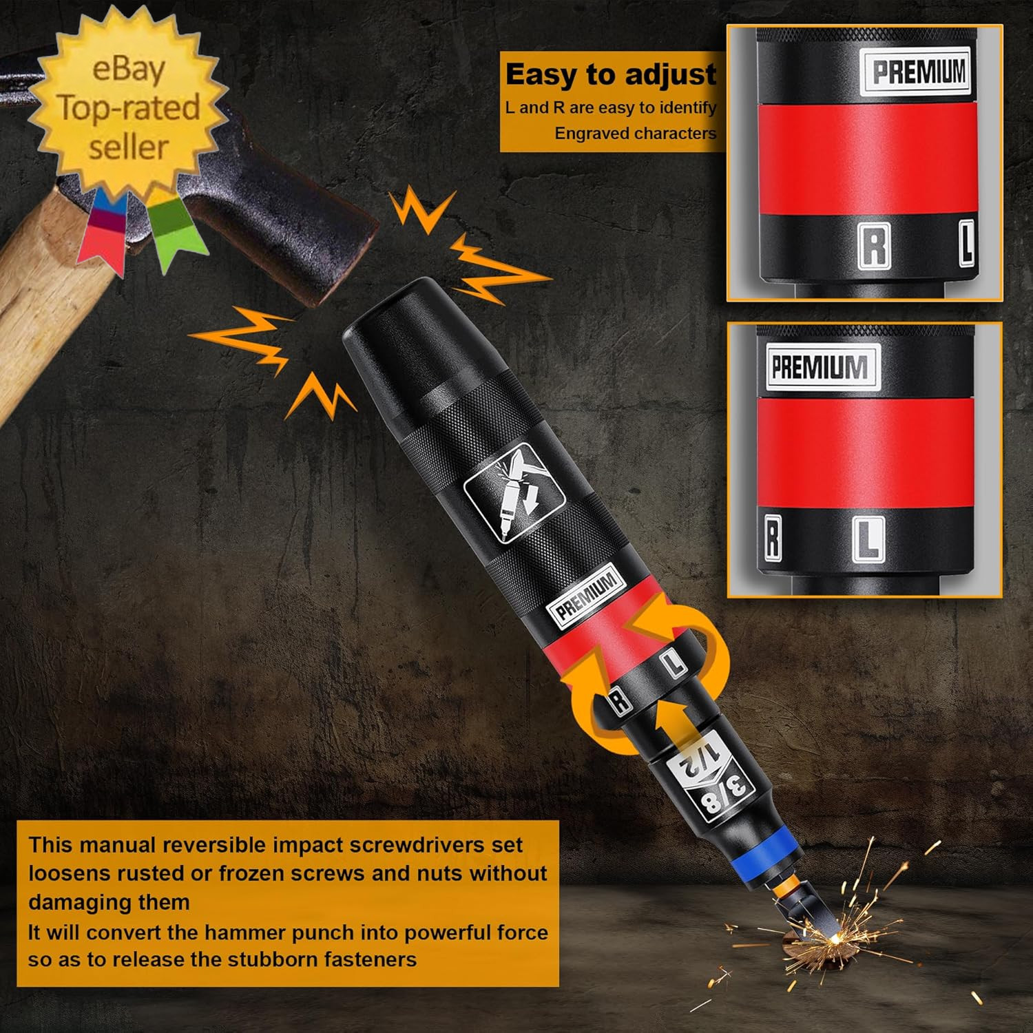 1/2″ Hand Impact Screwdriver Set, 13 PCS Manual Reversible Impact Driver Kit, S2