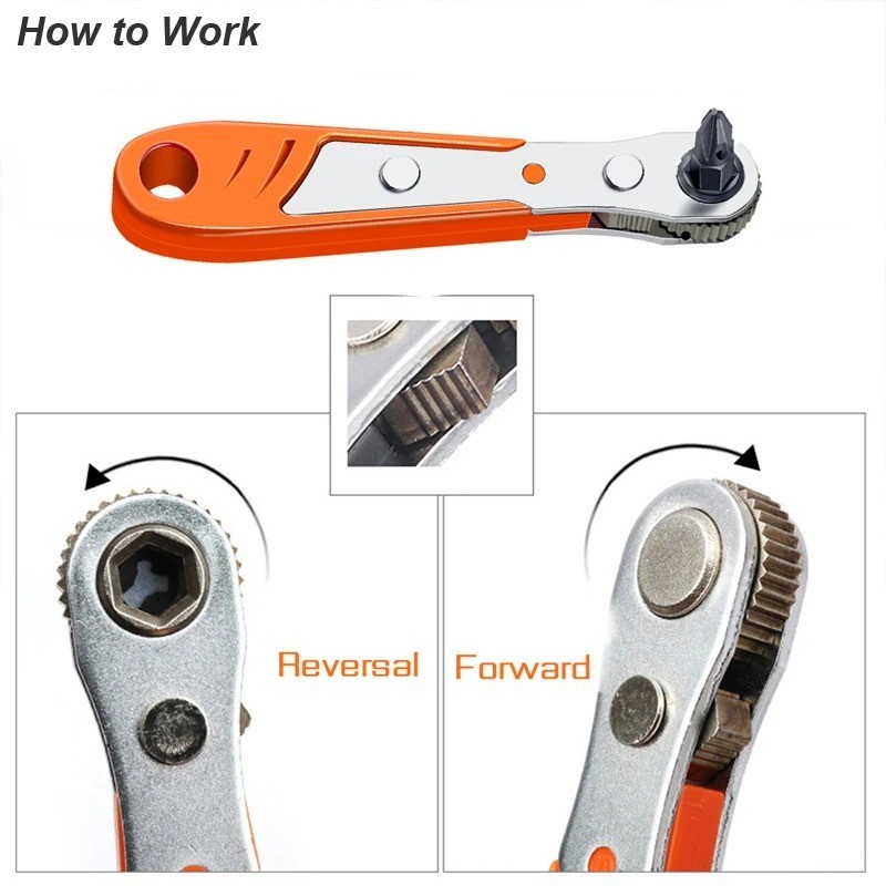 Ratcheting Right Angle Screwdriver 90° Offset Hex Drive Profile Tight Space Tool