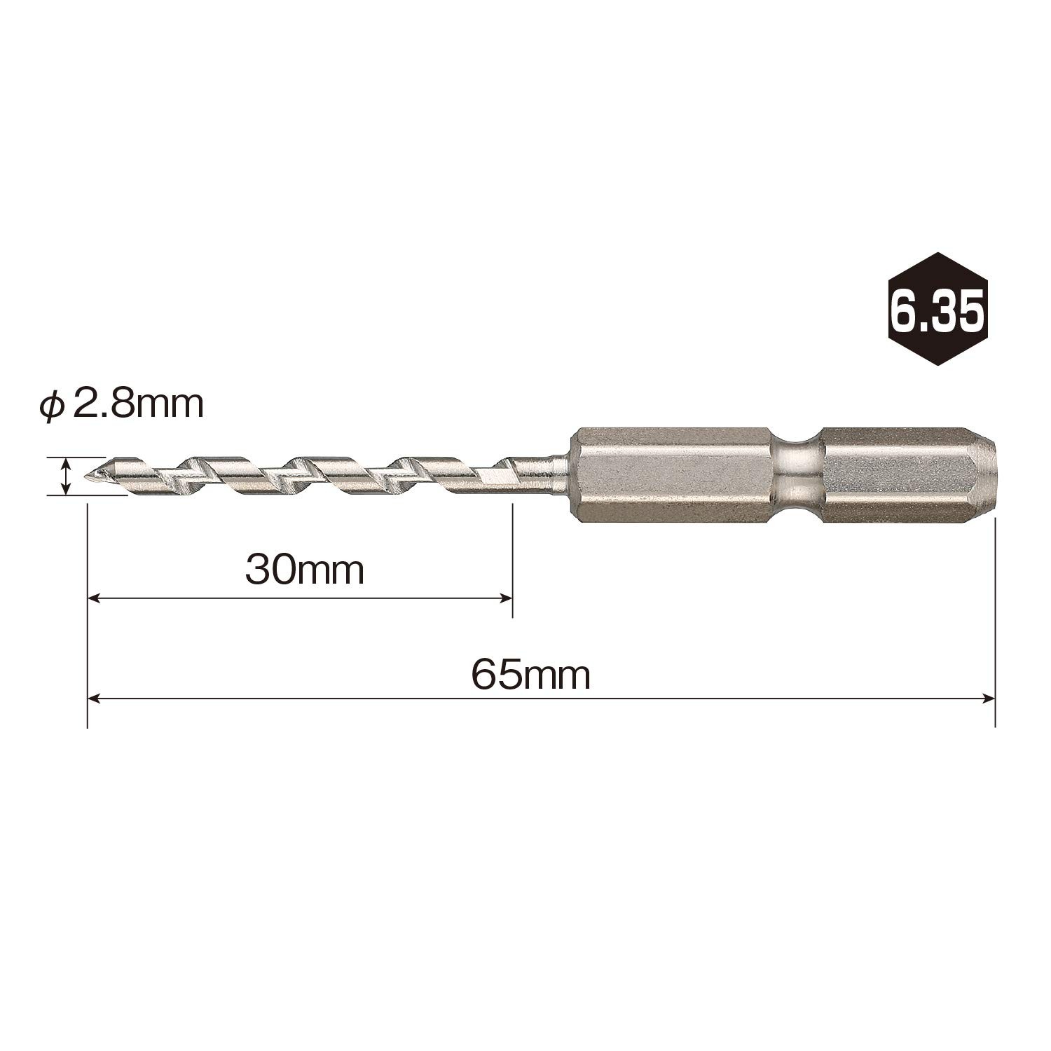 VESSEL AHD-3 Woodworking Under-Hole Drill Bit 3mm 1/4″ Hex Shank Reverse Tapered