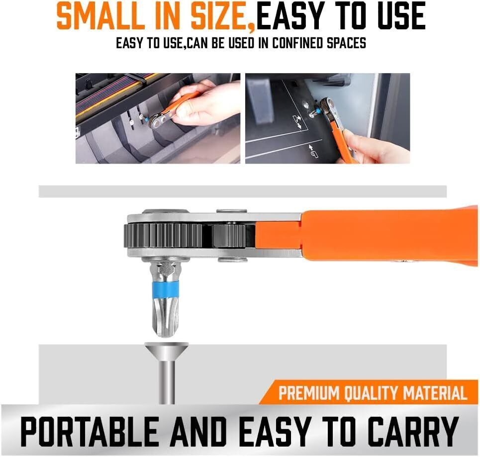 Magnetic Right Angle Screwdriver Hex Forward & Reverse Ratchet Wrench +10 Bits