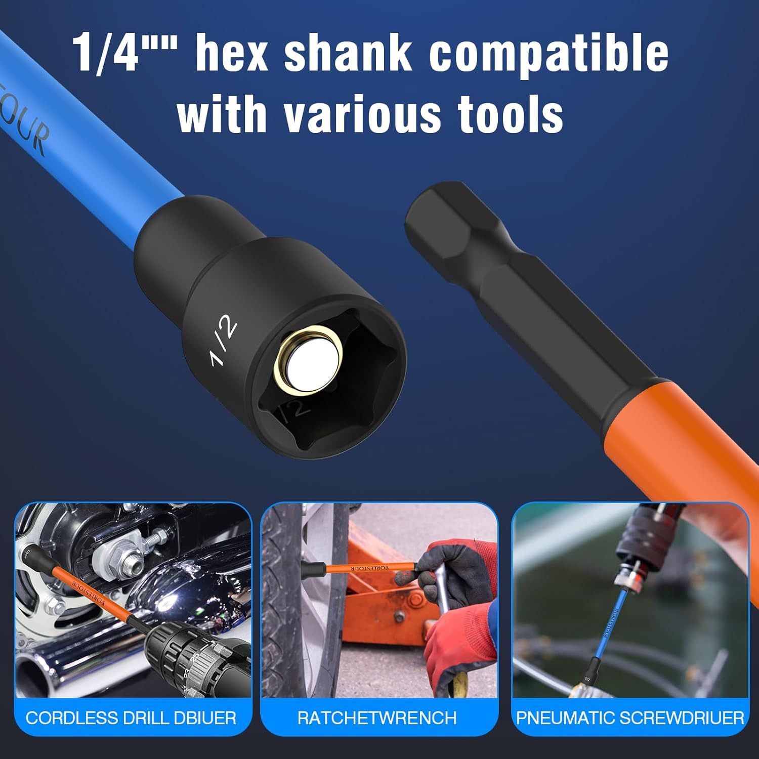 16PCS Magnetic Nut Driver Set for Impact Drill, 6 Inch Extra Long Nut Drivers wi