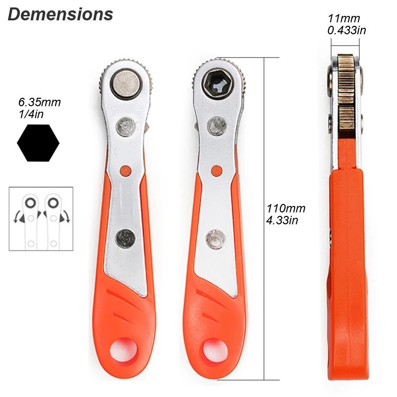 Ratcheting Right Angle Screwdriver 90° Offset Hex Drive Profile Tight Space Tool