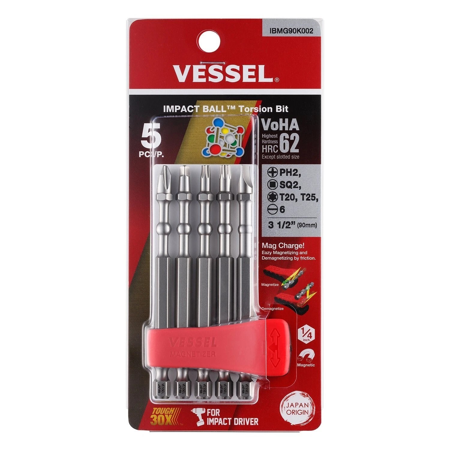 Vessel Cordless Electric Screwdriver w Ball Grip, High Speed, 5 pc Bit Set