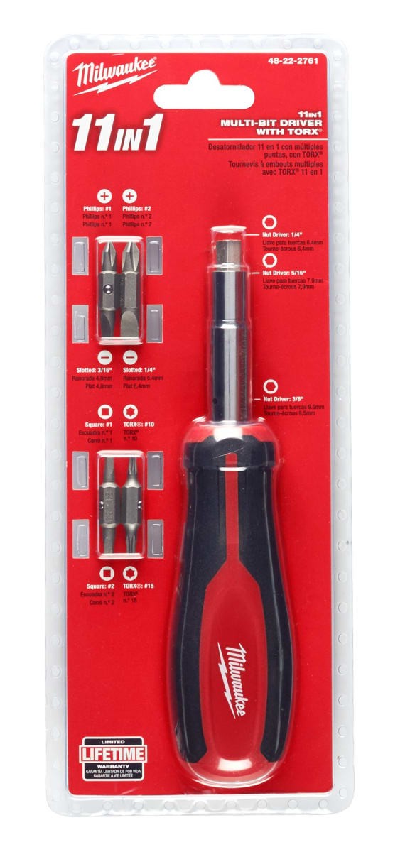 Milwaukee 48-22-2761 11-in-1 Multi-Tip Combo Screwdriver with Square Drive Bits