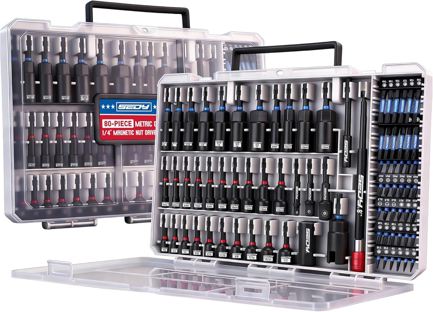 80-Piece Premium Magnetic Impact Nut Driver Set Metric & SAE with Socket Adapter