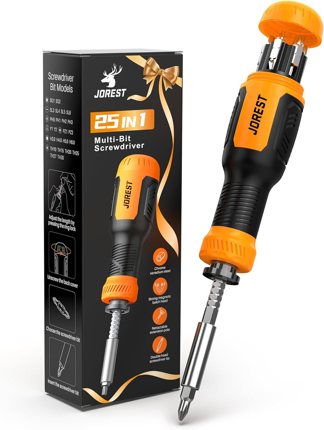 25 in 1 Magnetic Multibit Screwdriver Set with Extension Pole