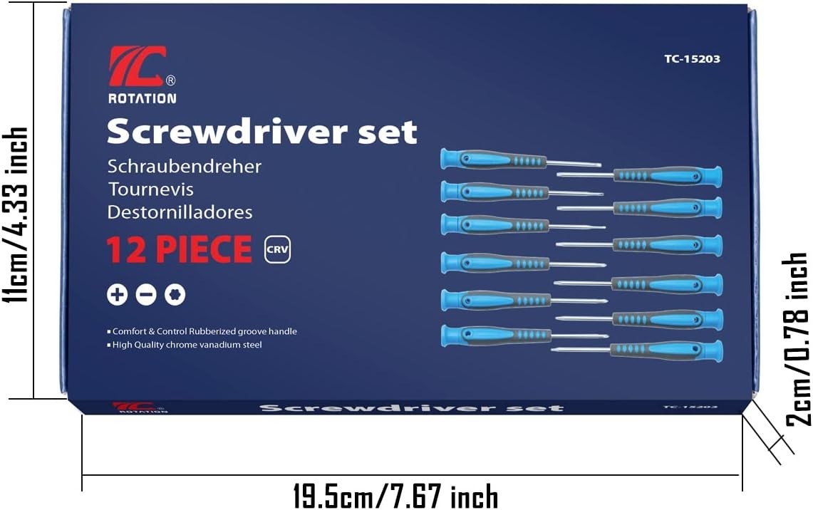 ROTATION 12-Piece Precision Screwdriver Set Phillips Slotted Torx Star BRAND NEW