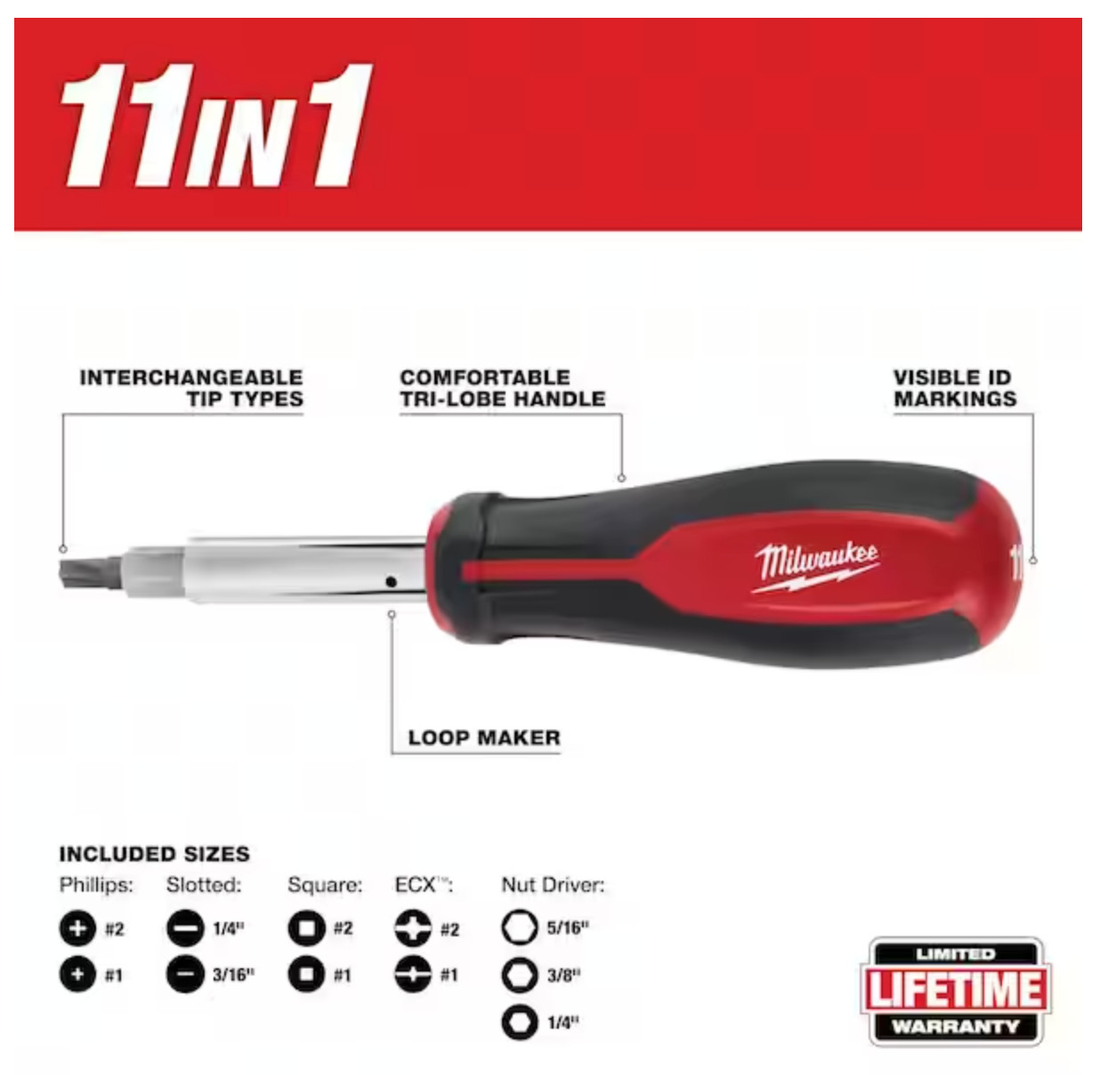 48-22-2760 Milwaukee 11-in-1 Screwdriver with 8 Bits and 3 Nut Drivers