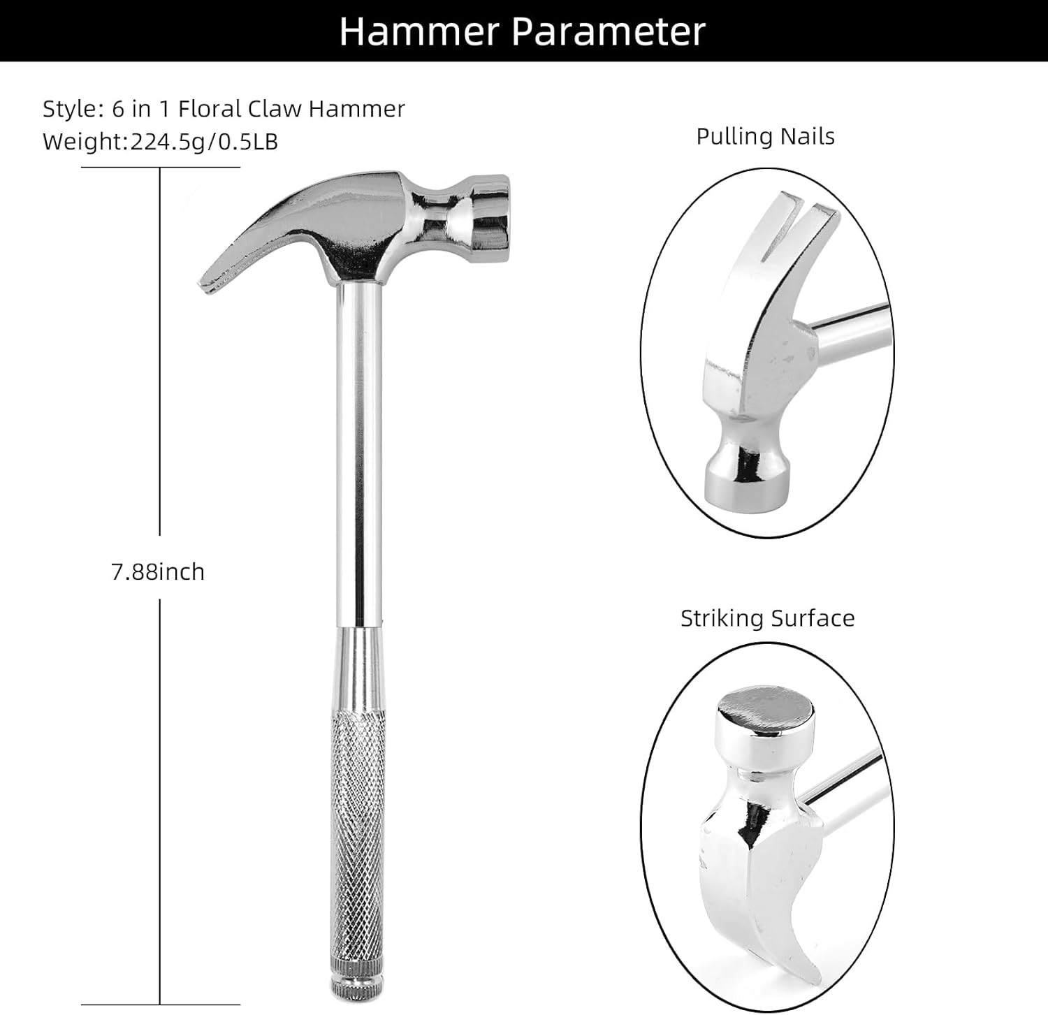 6-in-1 mini multifunctional metal hammer and screwdriver hand tool for Silver