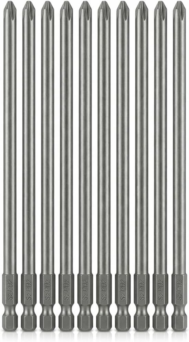 Phillips Cross Slot PH2#2 Long Screwdriver Bit Set 10PCS 1/4 Inch Hex