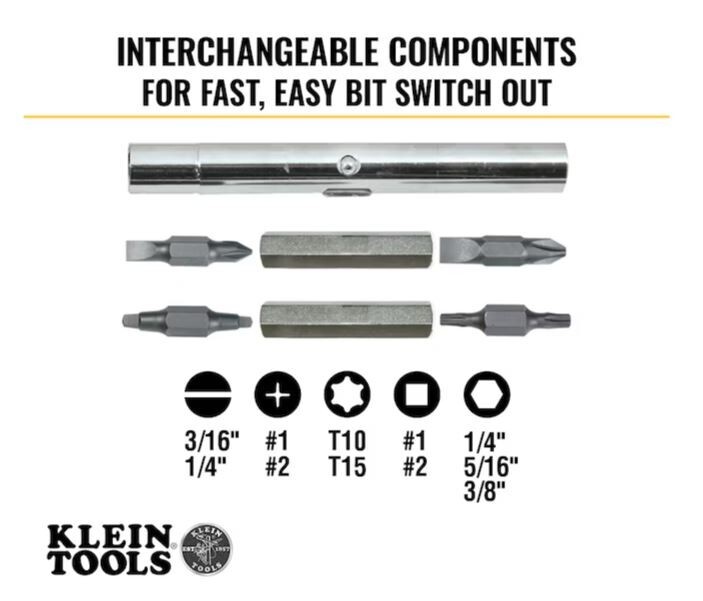 Klein Tools 85518 Multi-Bit Screwdriver/Nutdriver Set Bi-Material Handle