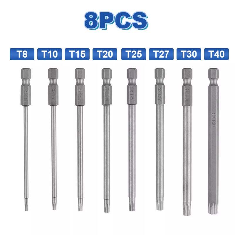 8pcs Torx Screwdriver Bit Set Hex Security Magnetic Head 100MM Extra Long IN USA