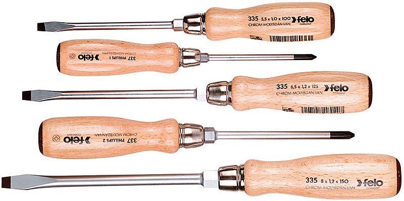 Felo 5pc Wooden Screwdriver Set 22155 Wood Grip Phillips Flat Slot Germany 335