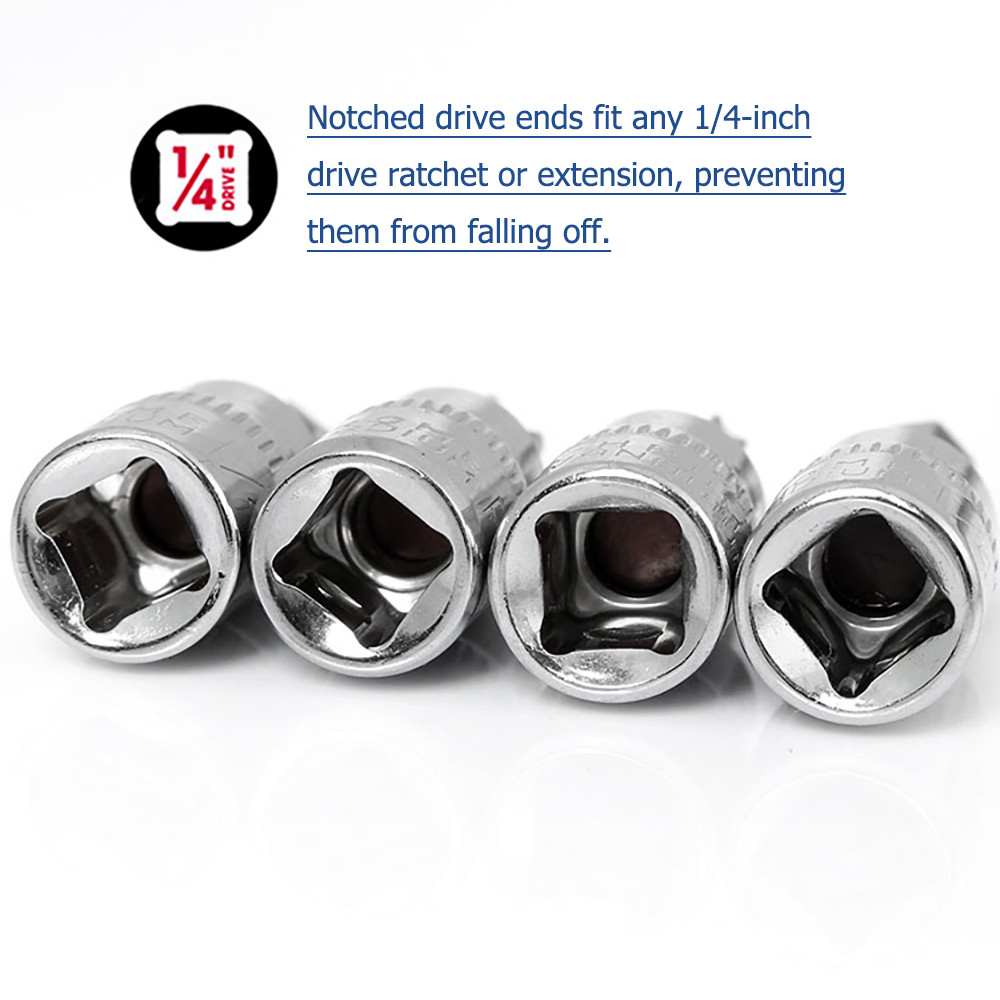 Torx/Hex/Slotted/Phillips/Pozi Bit Socket 1/4″ Square Drive Socket S2 Steel