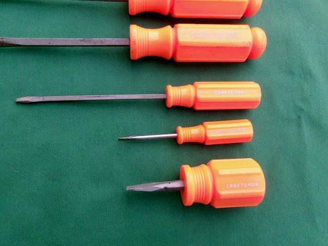 VINTAGE CRAFTSMAN ( LOT OF 7 ) ORANGE NEON HANDLE SLOTTED SCREWDRIVERS