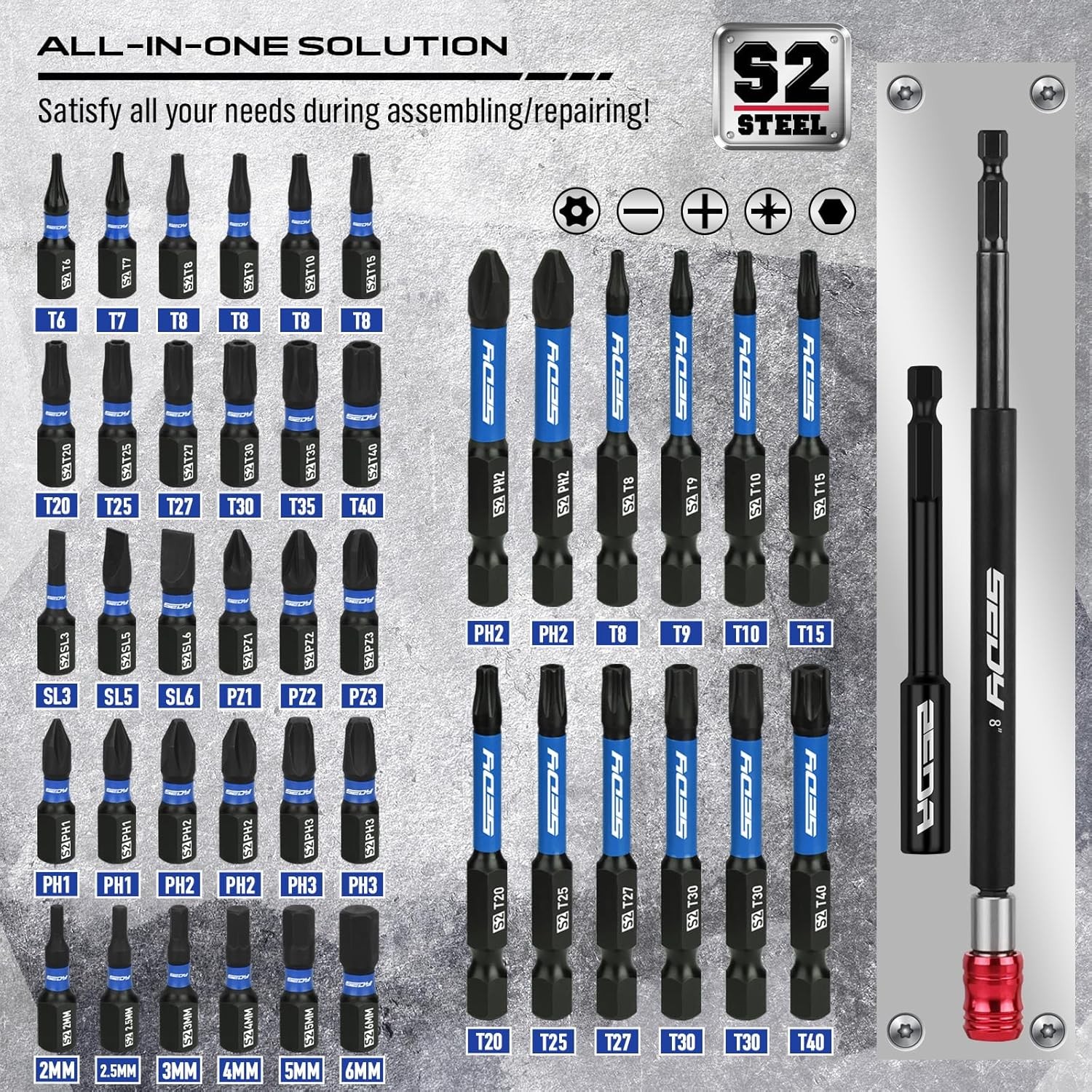 SEDY 80-Piece Magnetic Impact Nut Driver Set Metric SAE S2 Steel Cr-V 84099