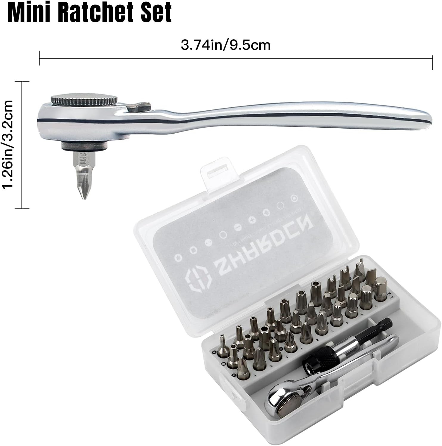 32 in 1 Ratchet Screwdriver Bit Set with Right Angle Offset 1/4″ High Torque Dri