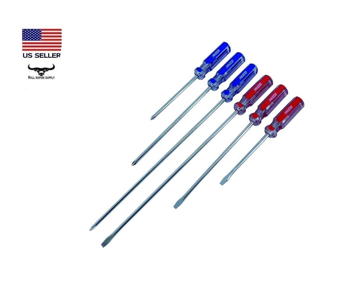 3″, 5″, & 8″ Slotted & Phillips 6 Piece Screwdriver Set Carbon Steel PVC Handles