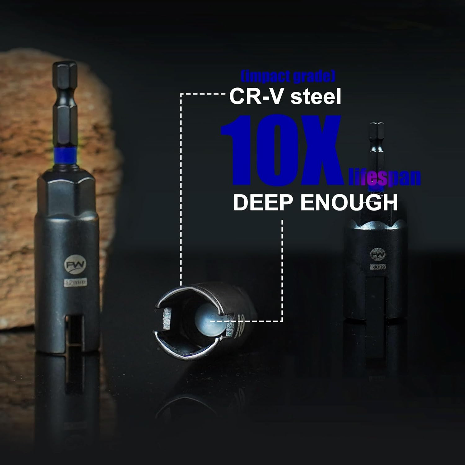4-Piece Wing Nut Driver Set with 1/4″ Hex Shank, CR-V Steel Sockets