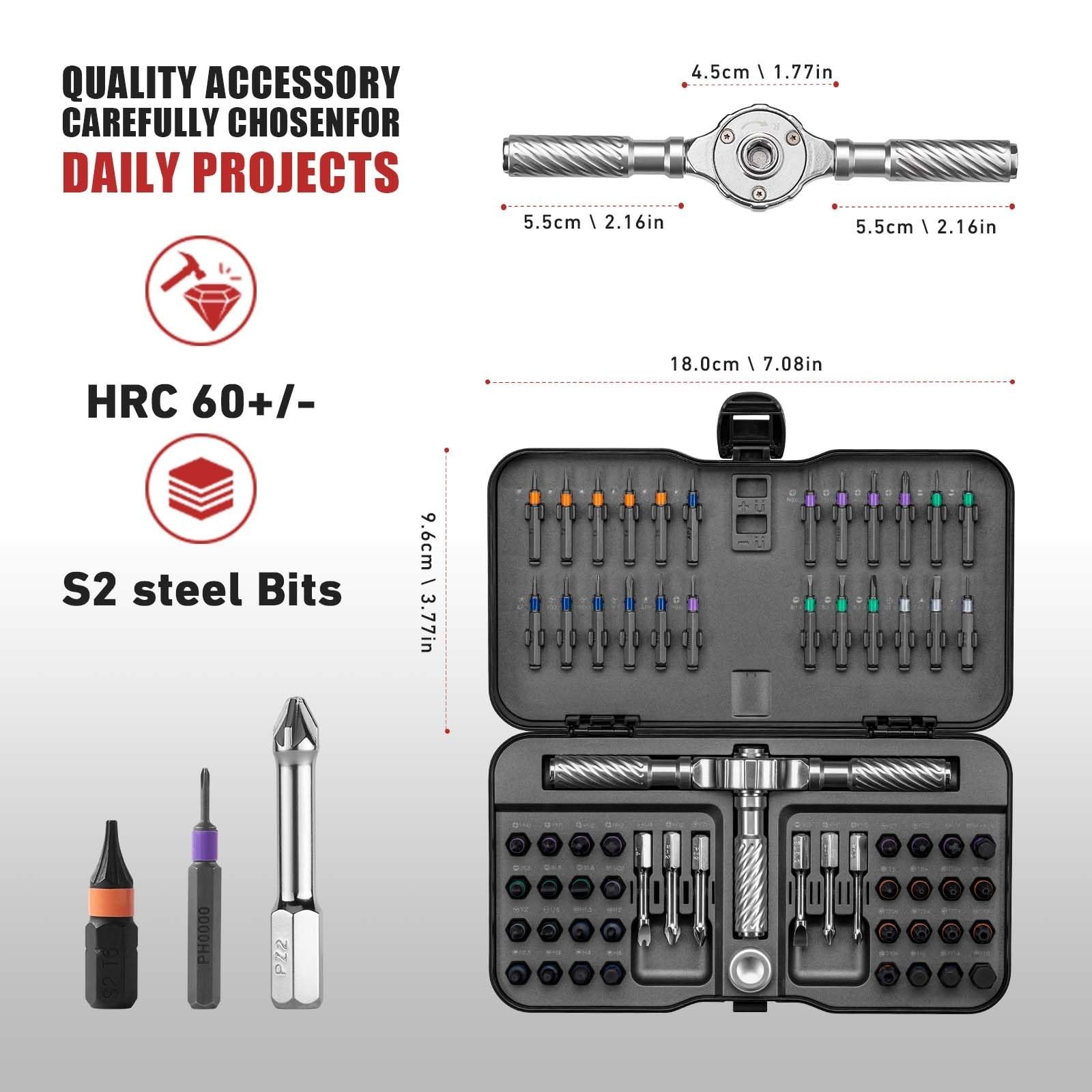 Magnetic Ratchet Screwdriver Set with S2 Steel Bits, Flexible Shaft for DIY & Re