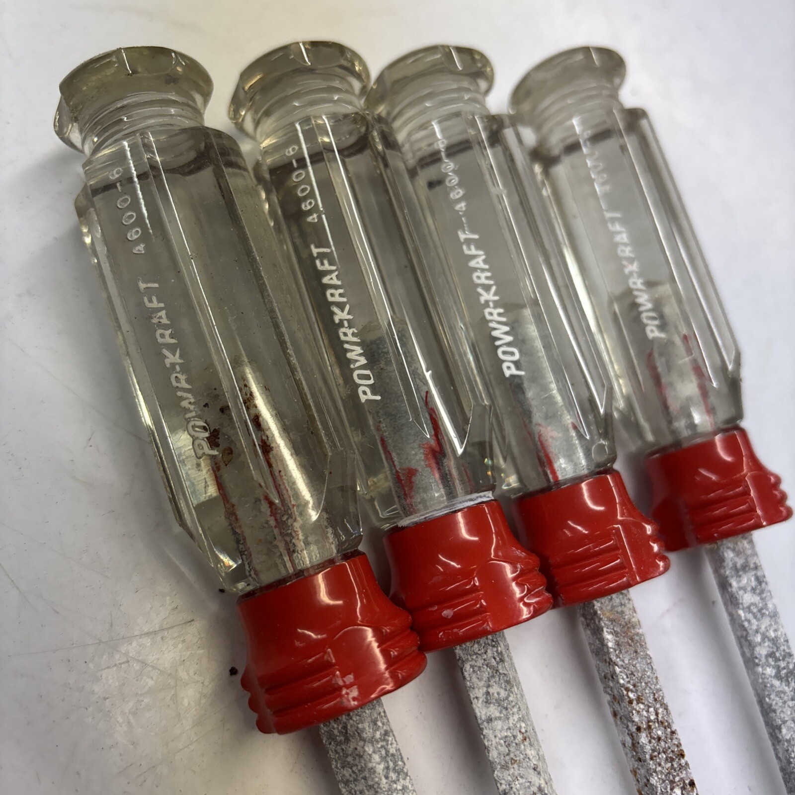4 Vintage 6″ Screwdrivers Plastic Handle 4600-006 Powr-Kraft See Photos