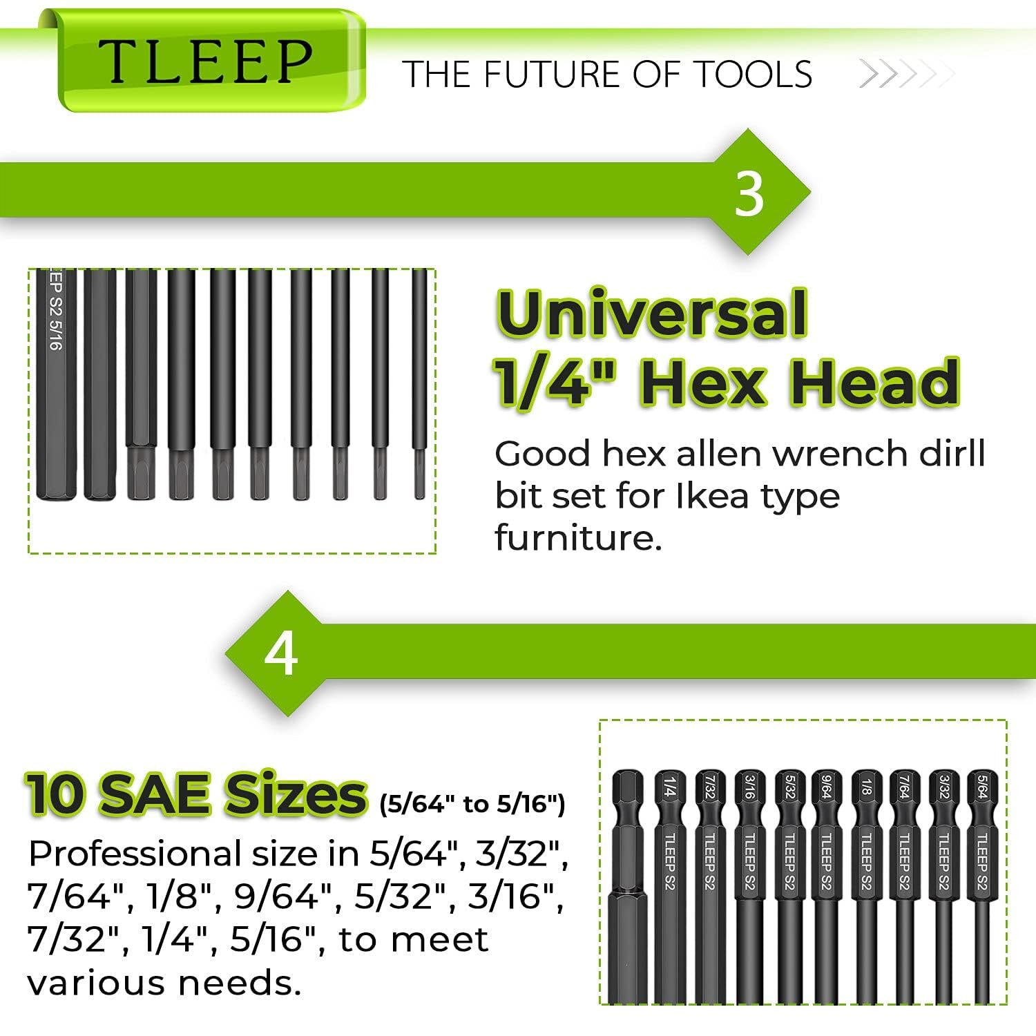 10 X Long 100mm 1/4 Inch Hex Head Allen Wrench Drill Bits 5/16 To 5/64 Sae Mag