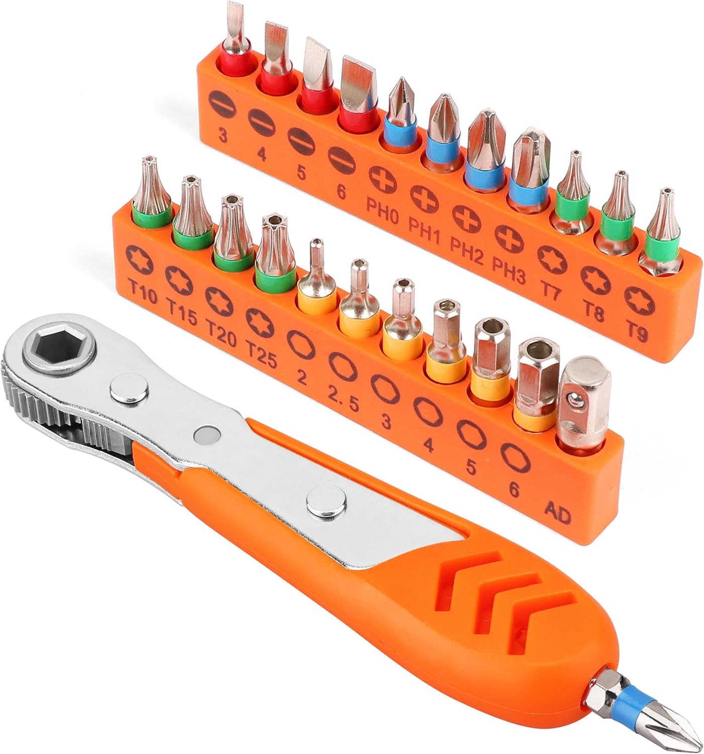 Ultra Low Profile Mini Ratchet Screwdriver Set–Tamper Resistant Star Bits, 90