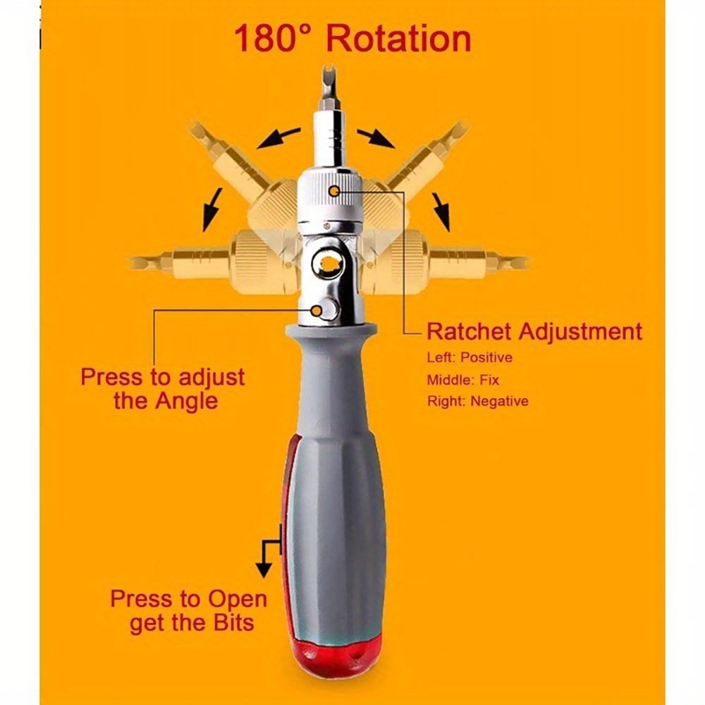 Robust Easy-To-Use Compact Portable 10-in-1 Multi-Functional Ratchet Screwdriver